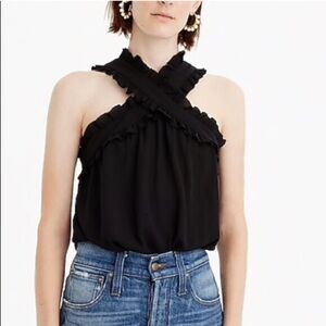 J. Crew Drapey Wrap Front Ruffled Top Sleeveless Back Size 12 Medium Criss-Cross